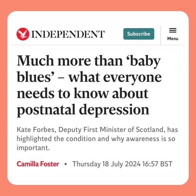 @kate_forbes_msp , Scotland’s Deputy First Minister, has spoken out about experiencing postnatal depression – saying she’s “astonished” at how little is understood about the condition.

Forbes started showing signs of postnatal depression after having her daughter in August 2022, and talked about the topic on a recent episode of the podcast, Speaking Of Suicide. Forbes, 34, also said she received a lot of help once health professionals realised she was suffering. - from The Independent 18/7/24

Our founder was asked to share what postnatal depression is and how anyone suffering / those around people who are suffering can seek help in a bid to educate more about this important topic.

Full article link is on our stories today.

#postnataldepression #pnd #postnatal #babyblues #maternitycare #antenataleducation